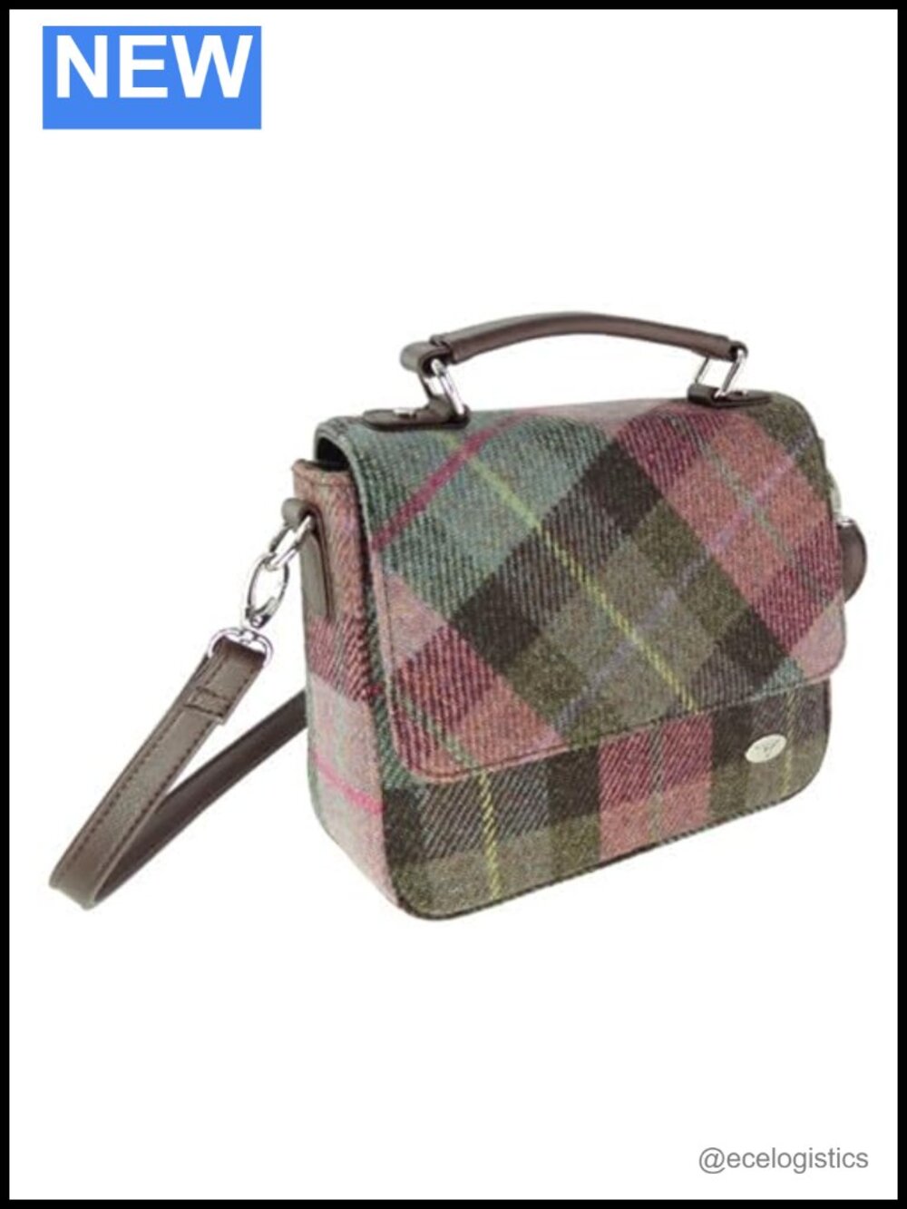 Harris Tweed Square Bag Made in Scotland with Top Handles and Adjustable Strap